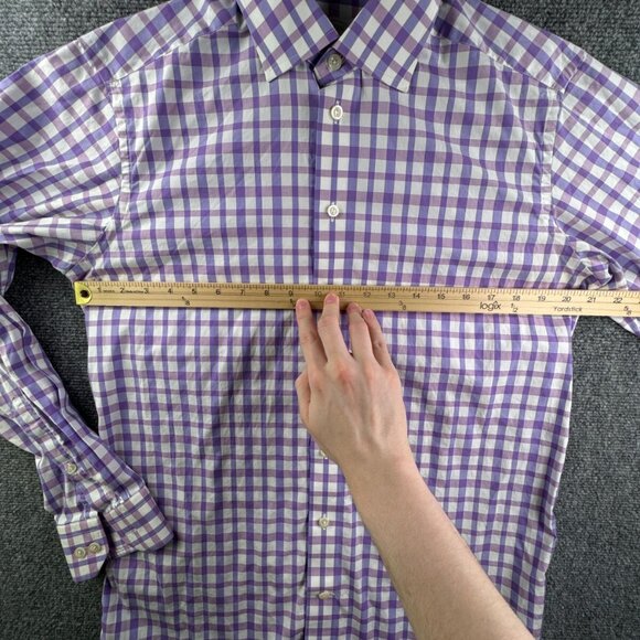 Eton Button Up Shirt Long Sleeve Men Pink Purple Check 15.75 Contemporary Cotton - Picture 5 of 16